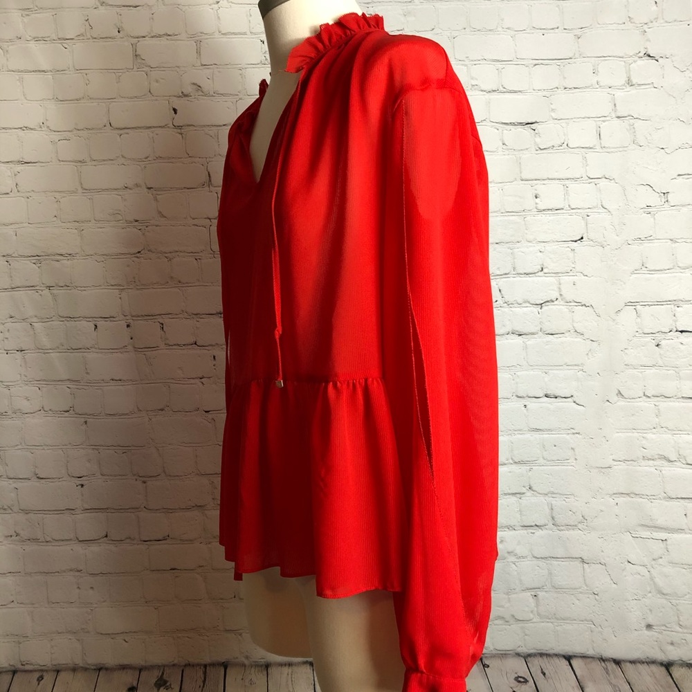 Red Chiffon Blouse Top | Laundry by Shelli Segal - Picture 5 of 7